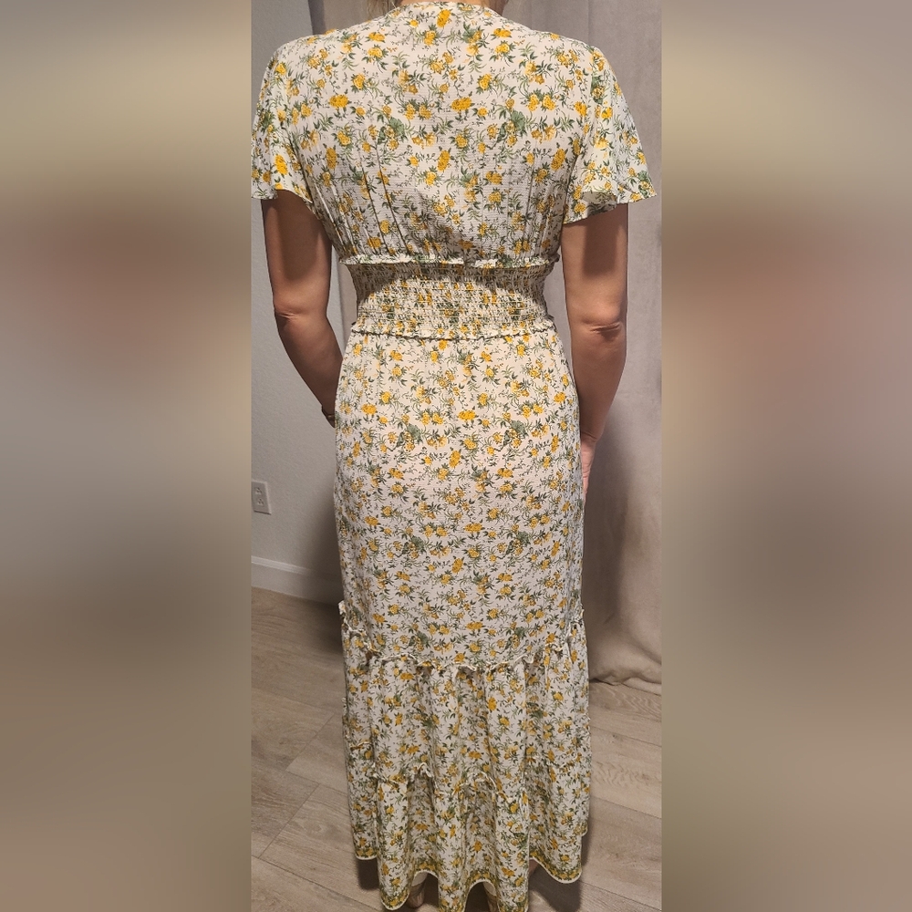 Max Studio Yellow and Green Ruffled Wrap Sundress - Picture 3 of 7